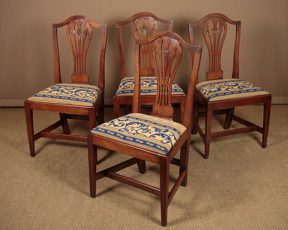 Four Fruitwood Country Chippendale Dining Chairs c.1800 Collinge Antiques