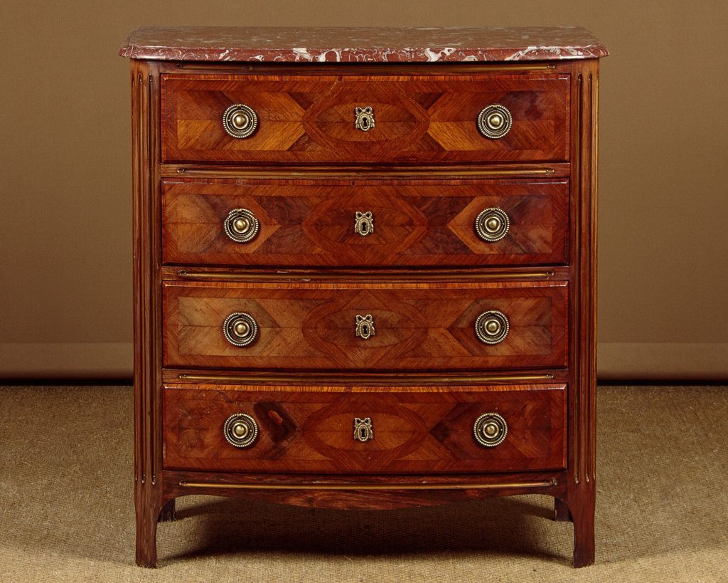 Small Rosewood Parquetry & Marble Top Chest of Drawers c.1930