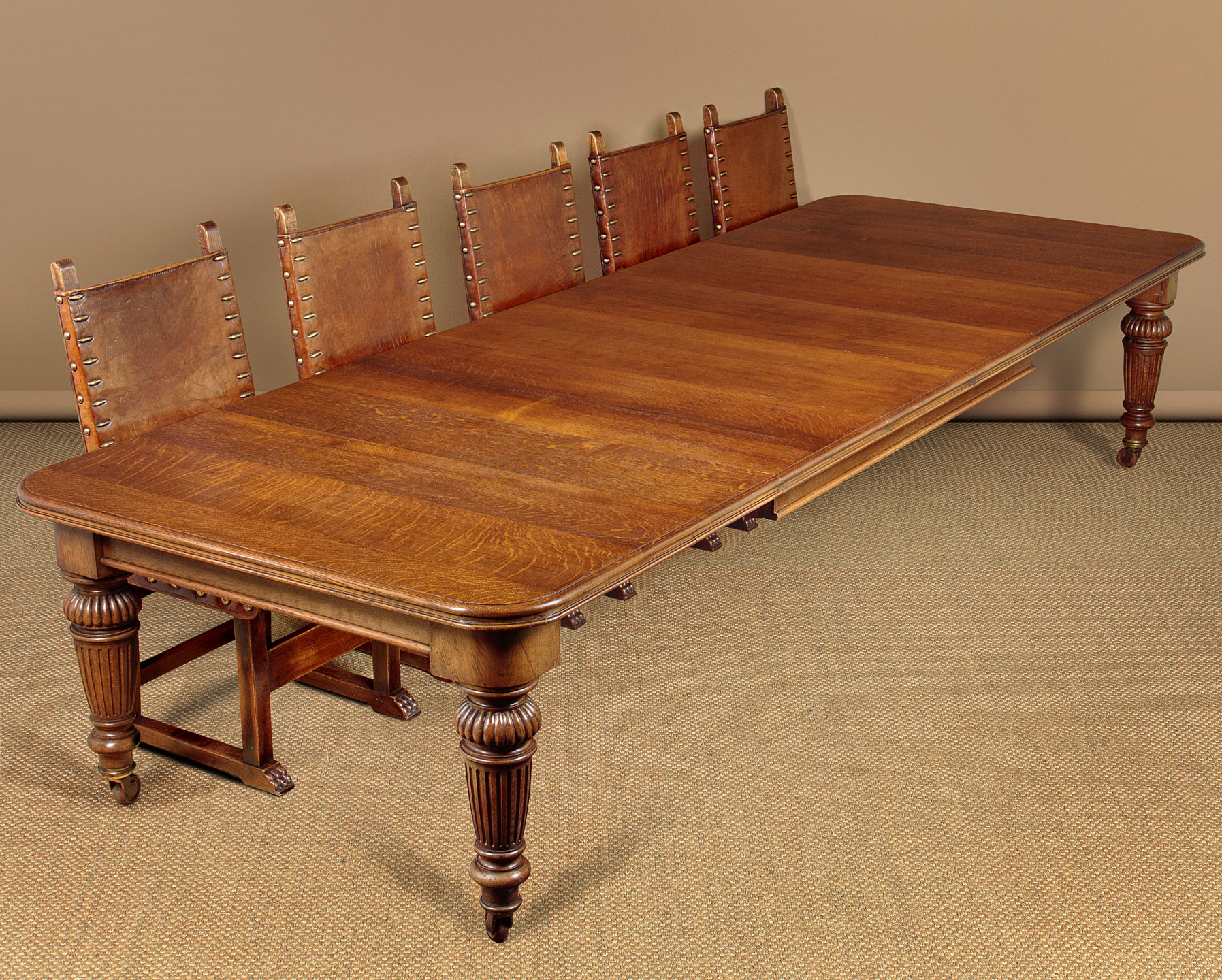 12 Feet Long Extending Oak Dining Table with Four Leaves c.1880